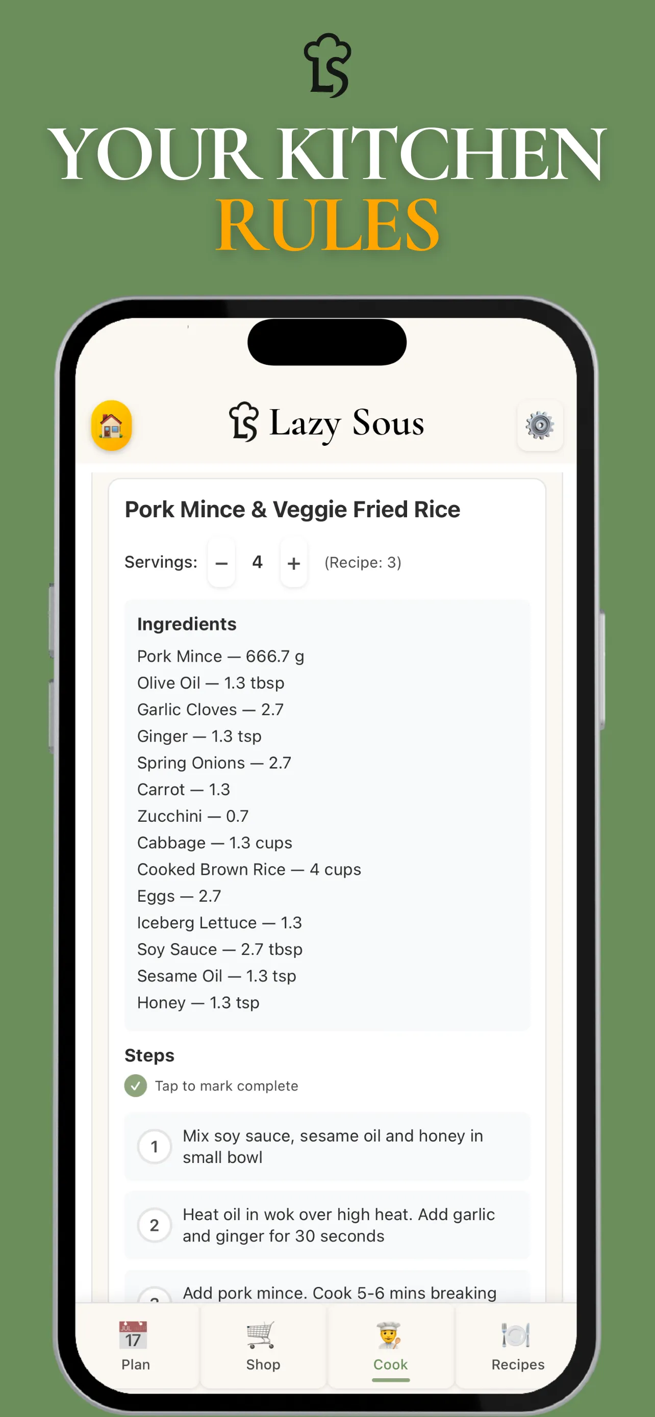 Lazy Sous shopping list